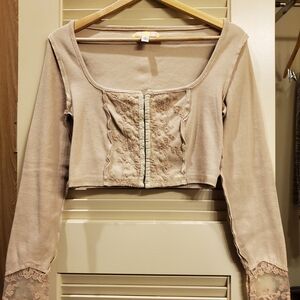 Elegant Beige Lace Trimmed Women's Top